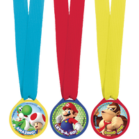 Super Mario Birthday Party Award Medals, Blue/Red/Yellow/Green, 12-pk Overhead_Flat