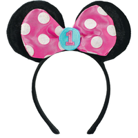 1st Birthday Minnie Mouse Ears Headband Front_Flat