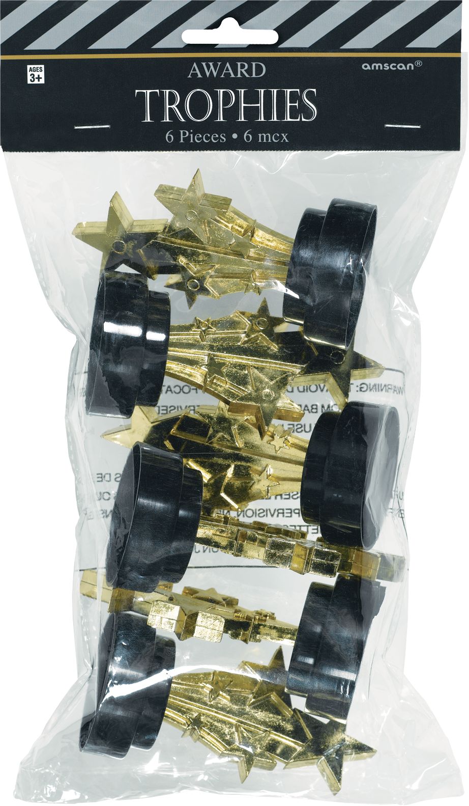 Hollywood Star Award Trophies, Gold, 6-pk, for Movie/Awards/Oscar Party Front_Flat