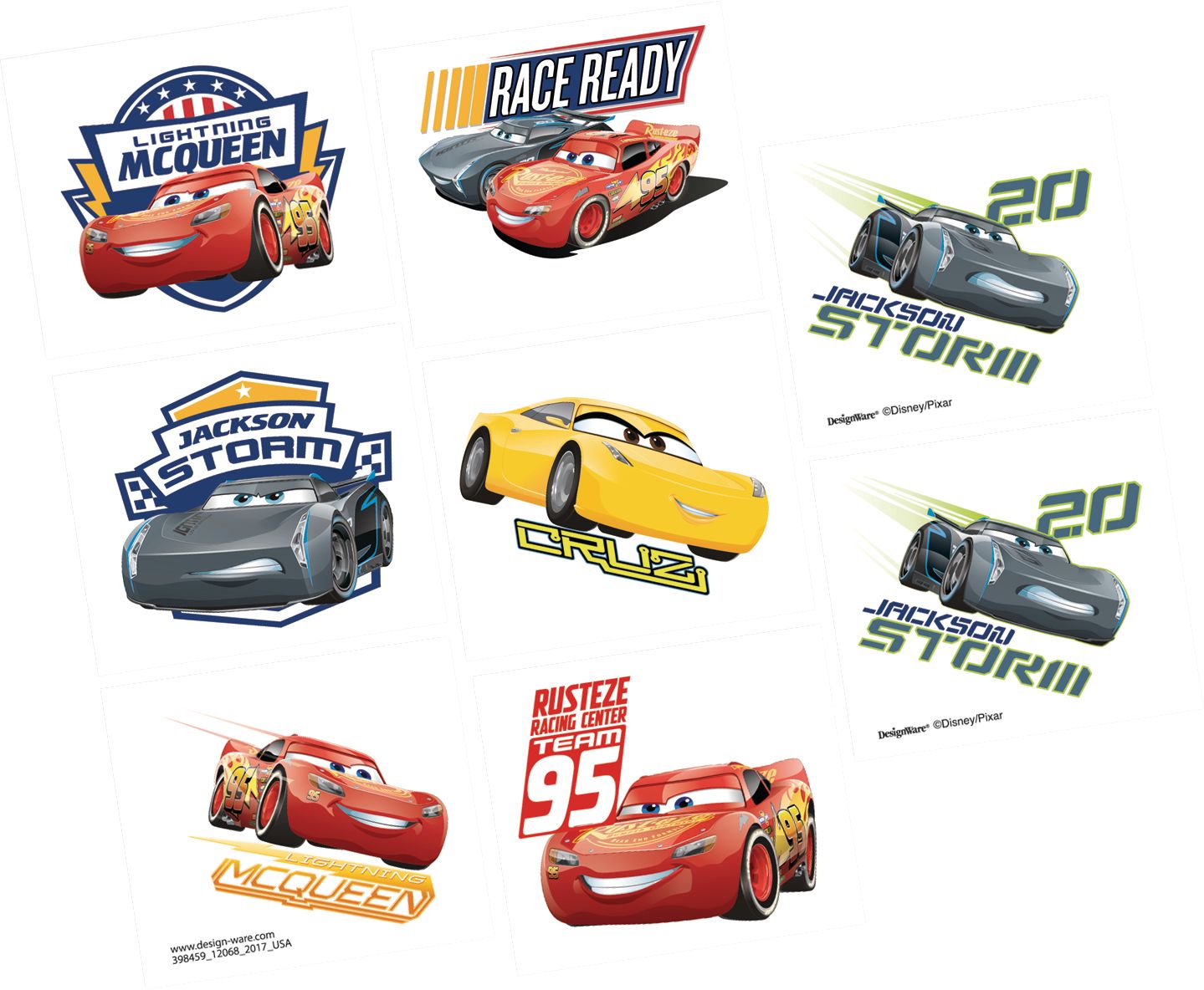 Disney Cars 3 Easy Apply Temporary Party Favour Tattoos, 8-pc, Ages 4+ Overhead_Flat