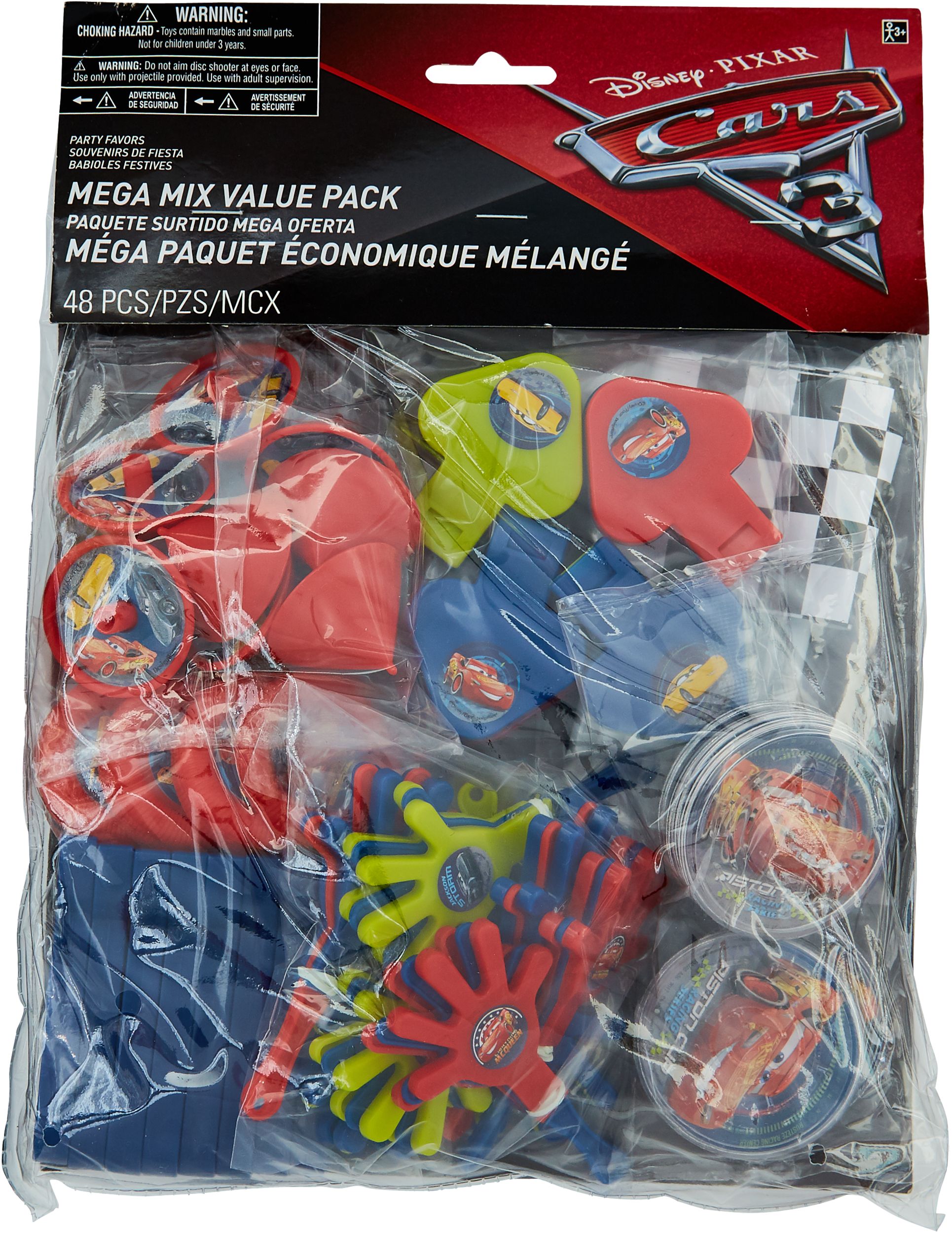 Disney Cars Lightning McQueen Mega Mix Party Favour Pack, Red/Blue, 48-pk, for Birthday/Party Favour Front_Flat