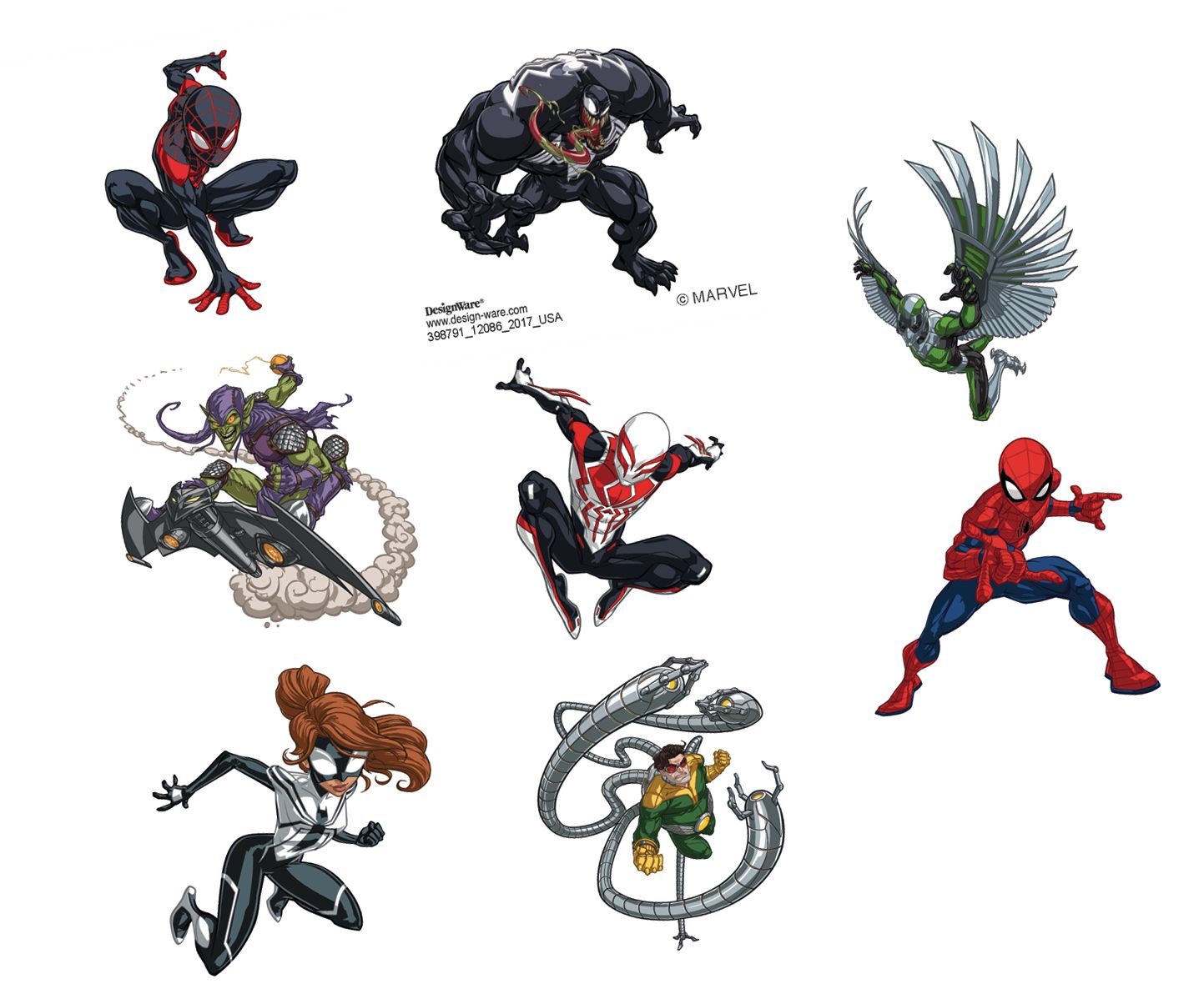 Disney Marvel Spider-Man Venom/Green Goblin Assorted Temporary Tattoos, Black/Red, 8-pk, Wearable Favours  for Birthdays Overhead_Flat