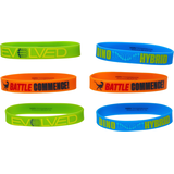 Jurassic World "Battle Commence!" Rubber Bracelet Wristbands, Blue/Orange/Green, One Size, 6-pk, Wearable Favours  for Birthdays Front_Elevated
