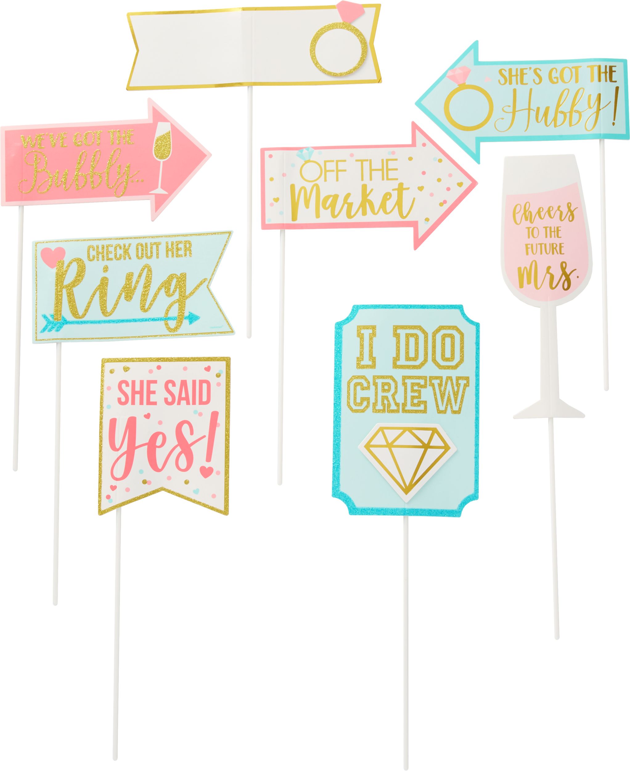 "Love" Photo Booth Sign Props, Gold, 4-in, 21-pk, for Bridal Shower/Bachelorette Front_Flat