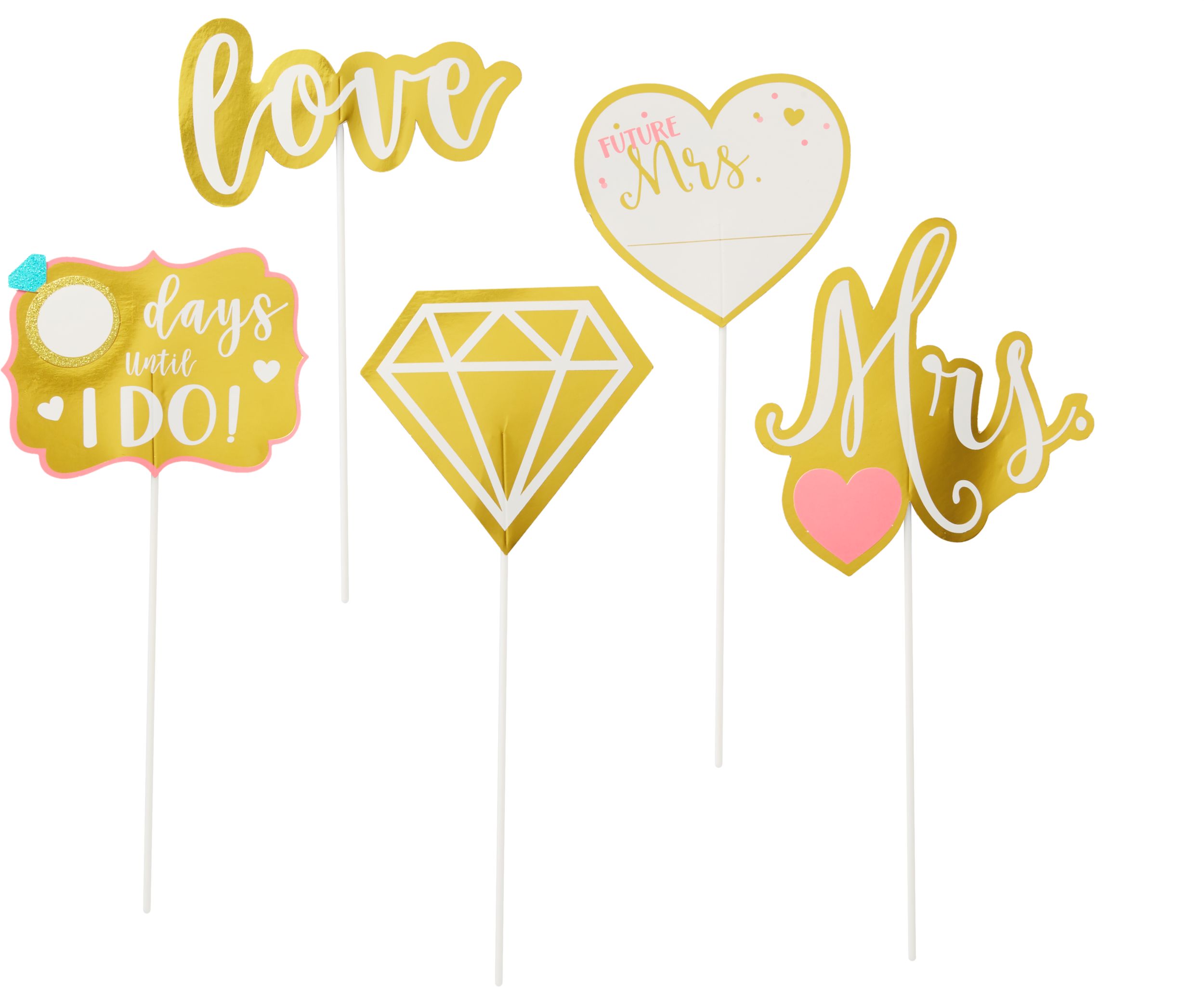 "Love" Photo Booth Sign Props, Gold, 4-in, 21-pk, for Bridal Shower/Bachelorette Front_Flat