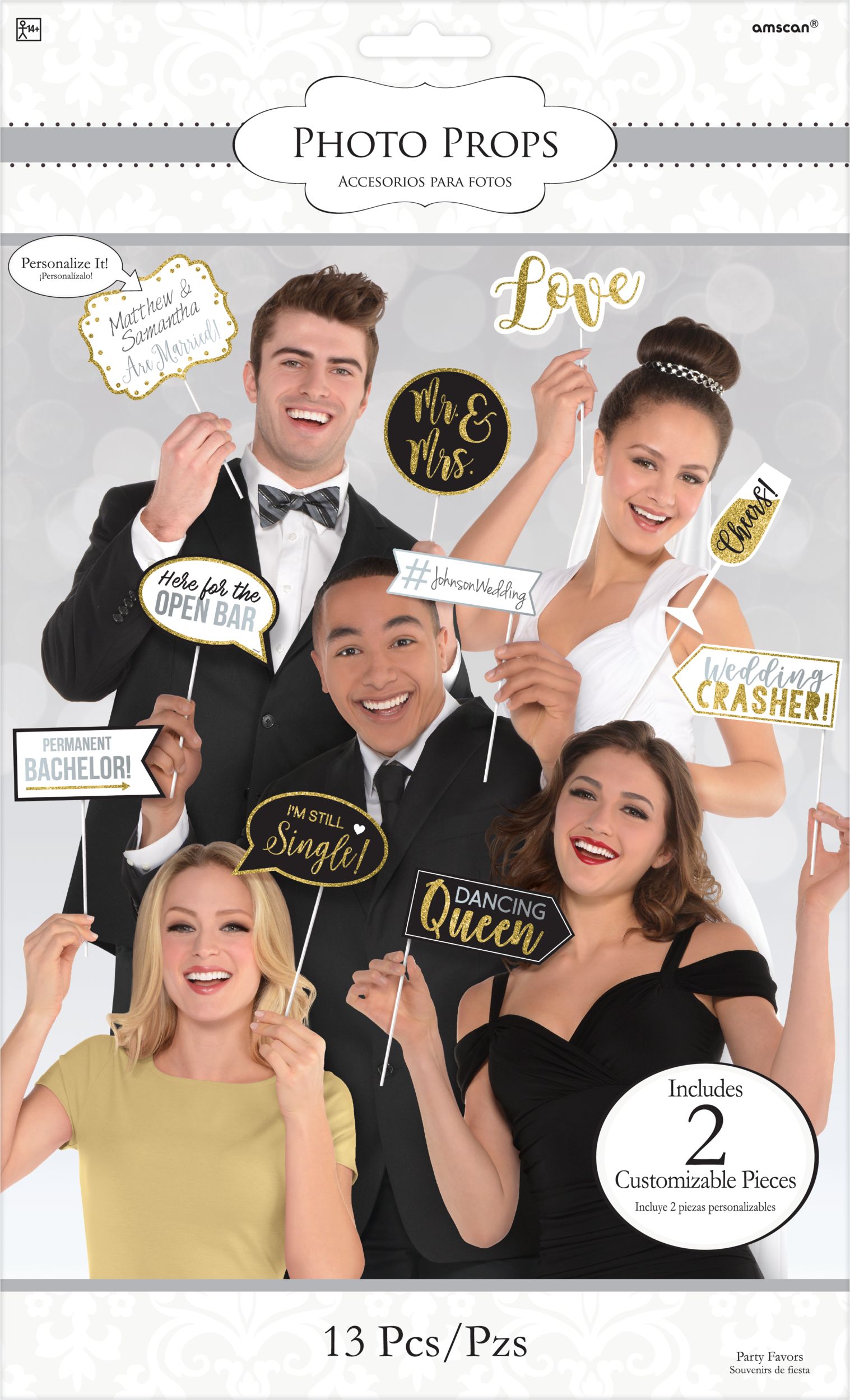 Accessoires cabine photographique Mariage à paillettes dorées Front_Flat