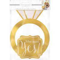 Décoration cadre pour cabine photo She Said Yes, bague en diamant, or, 22,5 po, paq. 2, pour fête de fiançailles/enterrement de vie de jeune fille Front_Flat