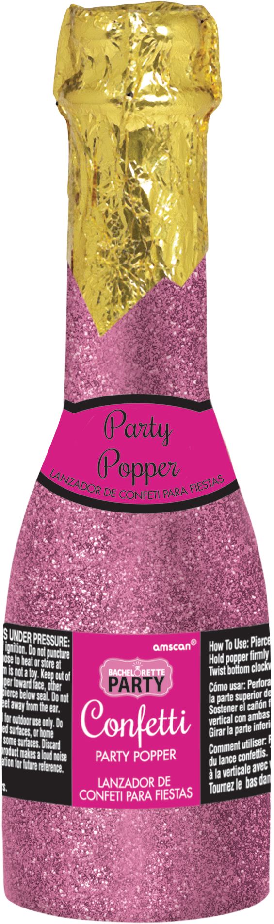 Bouteille de champagne de confettis à paillettes rose Front_Flat