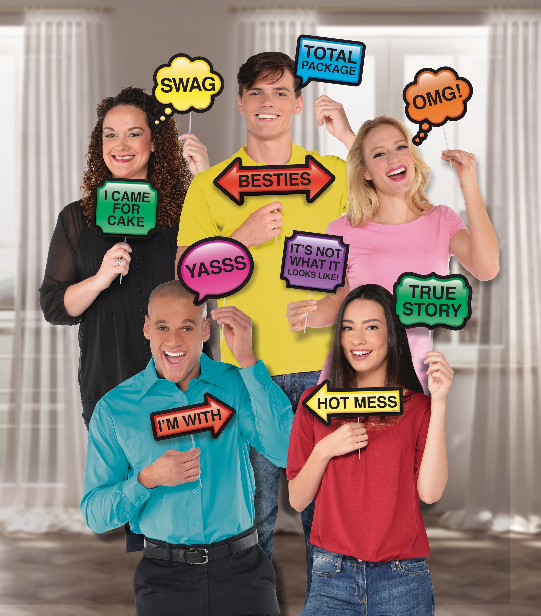Trendy Phrases Photo Booth Props, 13-pc Front_Flat