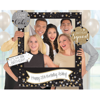 Sparkling Celebration "I Came for the Cake" DIY Customizable Photo Frame Decoration, Black/Gold/Silver, 35-in, 14-pk, for Birthday Party Front_Flat