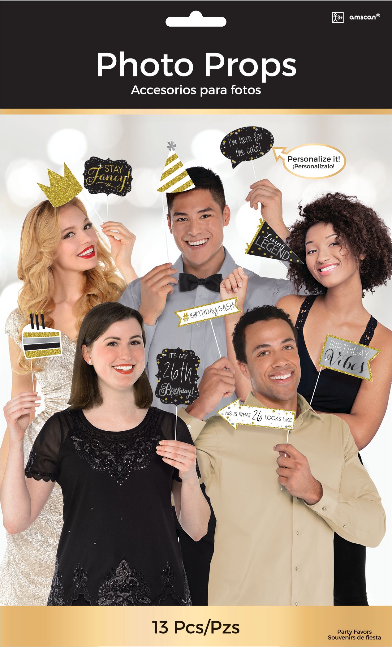 Sparkling Celebration Birthday Photo Booth Props, 13-pc Front_Flat