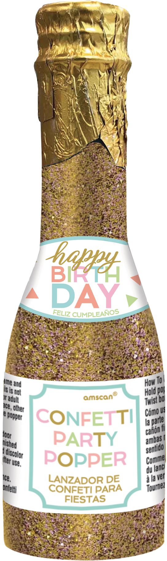 Glitter Happy Birthday Bottle Confetti Popper Front_Flat