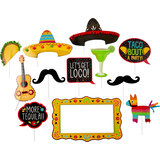 Fiesta "Let's Get Loco" Photo Booth Sign Props, Yellow/Red/Black, 22.5-in, 12-pk, for Cinco de Mayo/Fiesta/Summer Party Front_Flat
