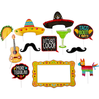 Fiesta "Let's Get Loco" Photo Booth Sign Props, Yellow/Red/Black, 22.5-in, 12-pk, for Cinco de Mayo/Fiesta/Summer Party