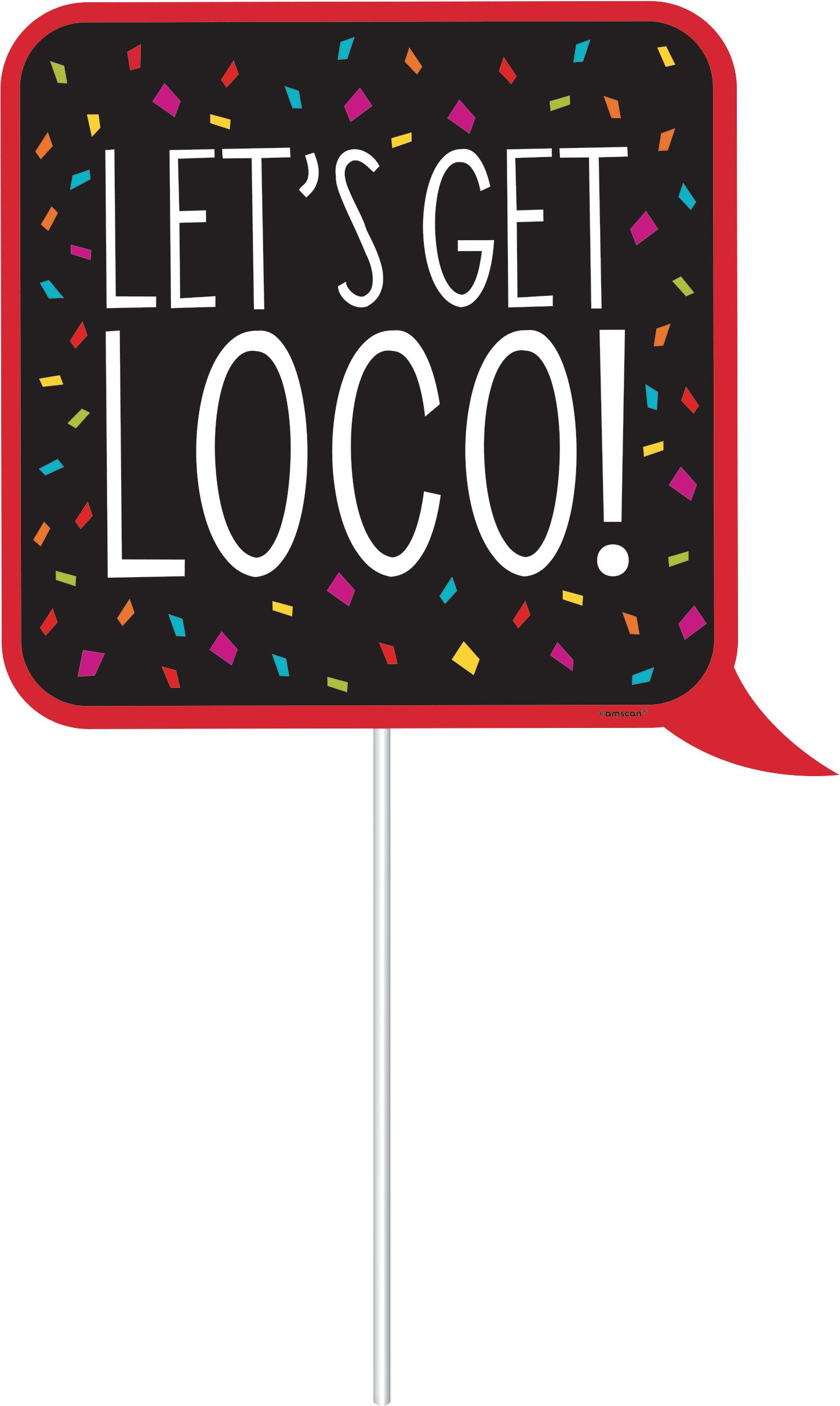 Fiesta "Let's Get Loco" Photo Booth Sign Props, Yellow/Red/Black, 22.5-in, 12-pk, for Cinco de Mayo/Fiesta/Summer Party Front_Flat