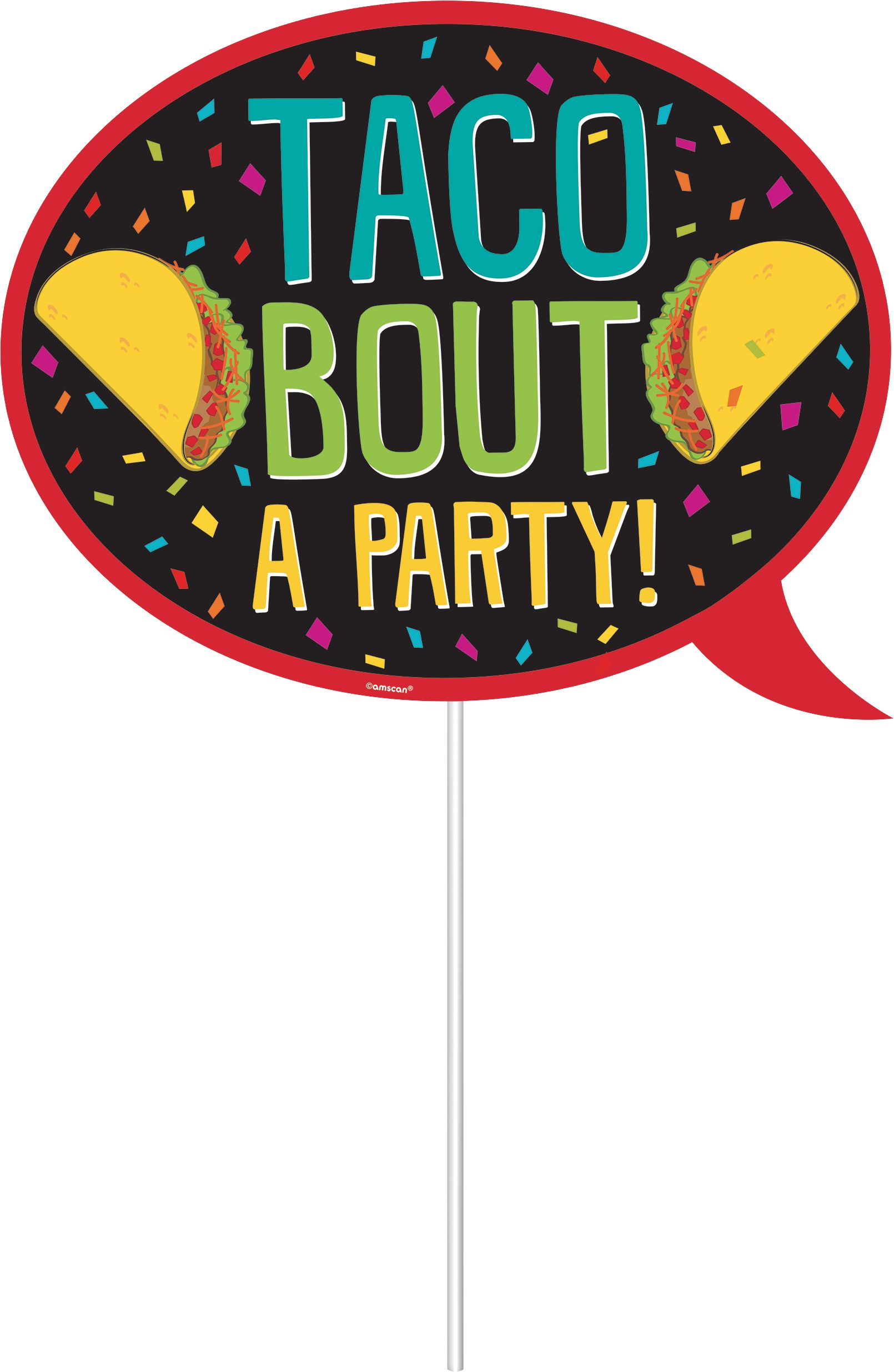 Fiesta "Let's Get Loco" Photo Booth Sign Props, Yellow/Red/Black, 22.5-in, 12-pk, for Cinco de Mayo/Fiesta/Summer Party Front_Flat