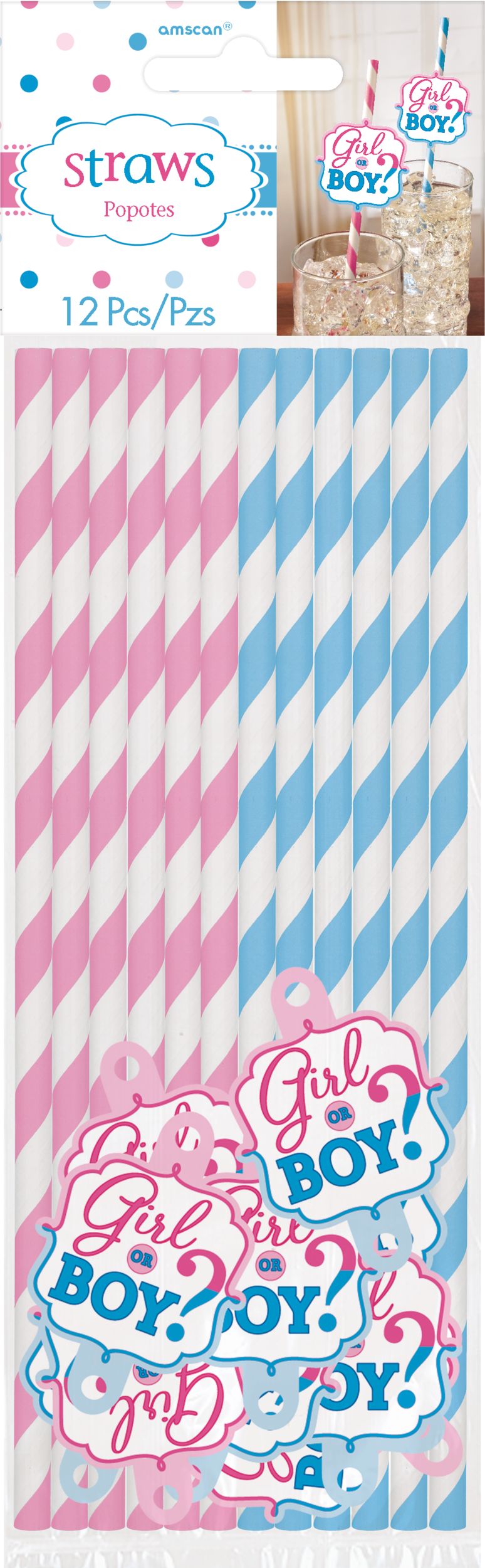 Girl or Boy Gender Reveal Paper Straws, 12-pk Front_Flat