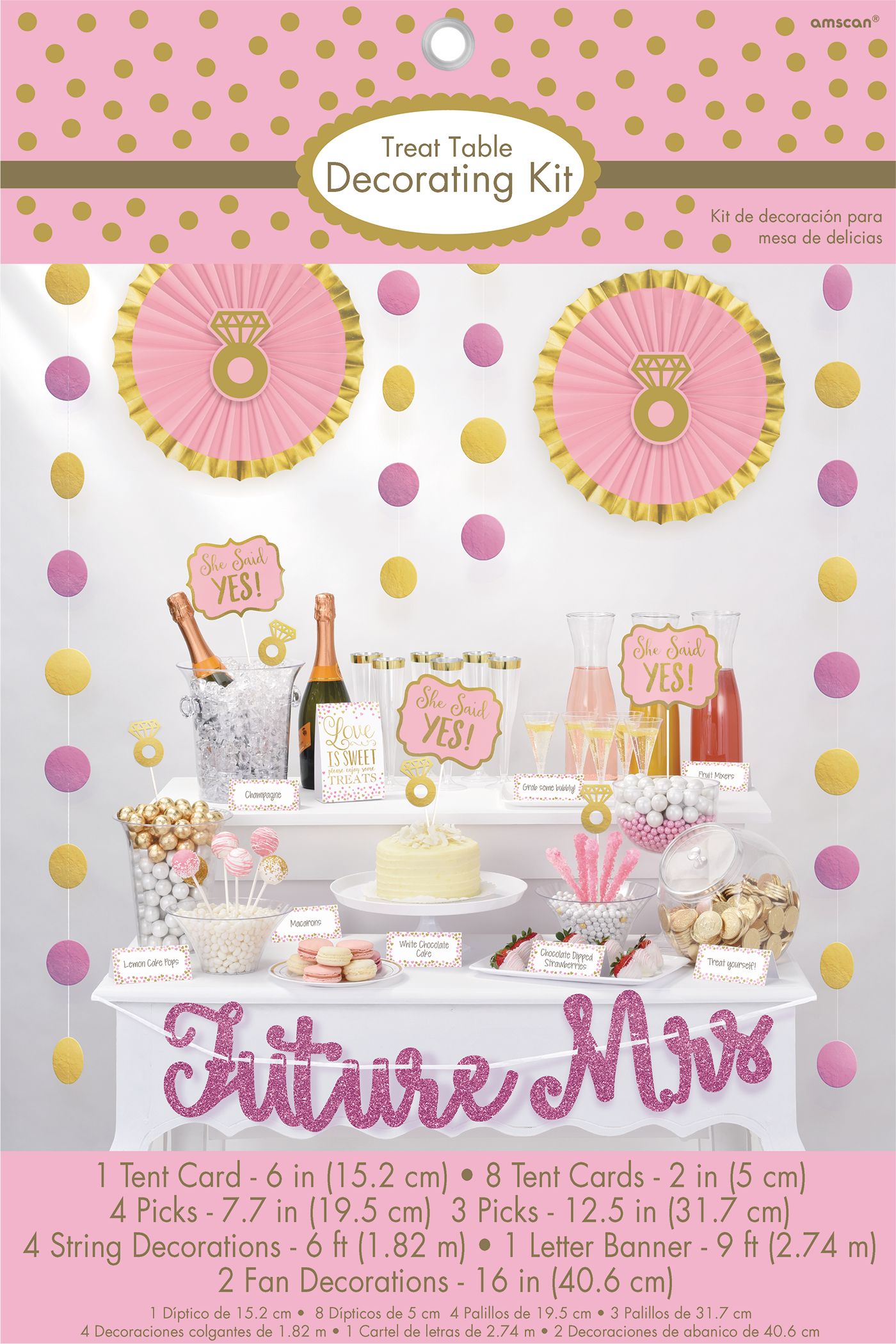Décorations pour fête prénuptiale rose scintillante, paq. 23 Front_Flat