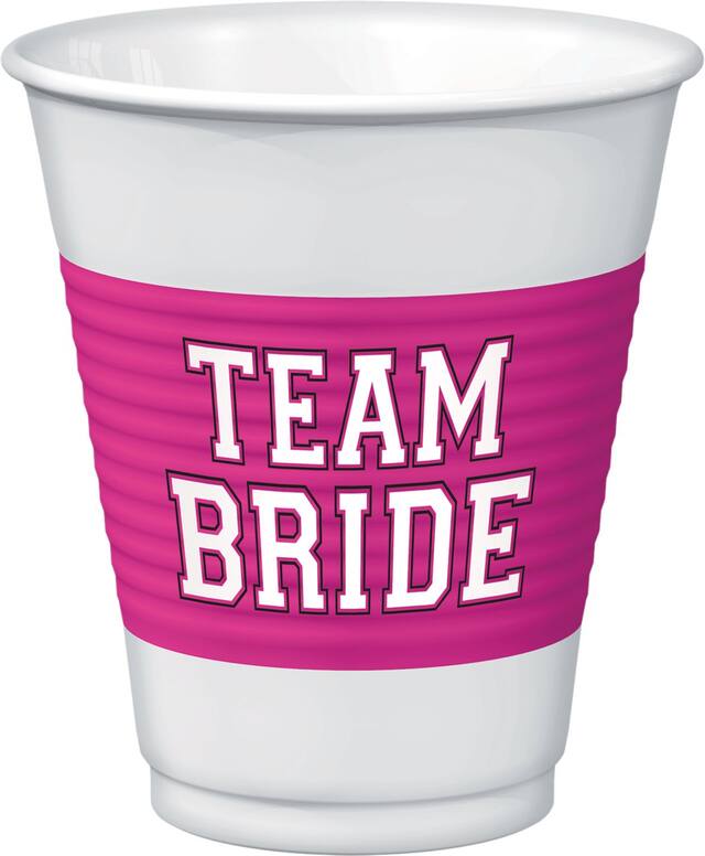 Verres en plastique imprimé Équipe de la mariée, paq. 25 Front_Elevated