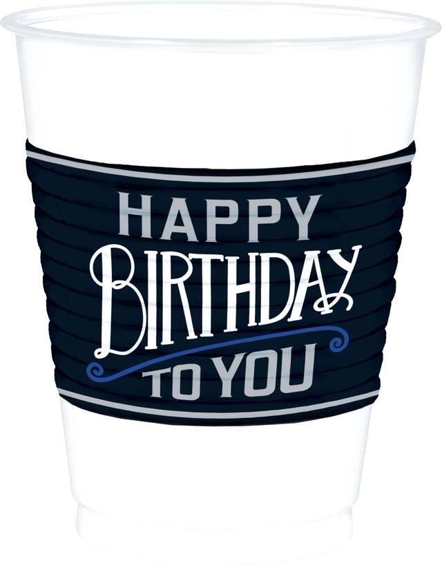 Gobelets en plastique joyeux anniversaire classique, paq. 25 Front_Elevated