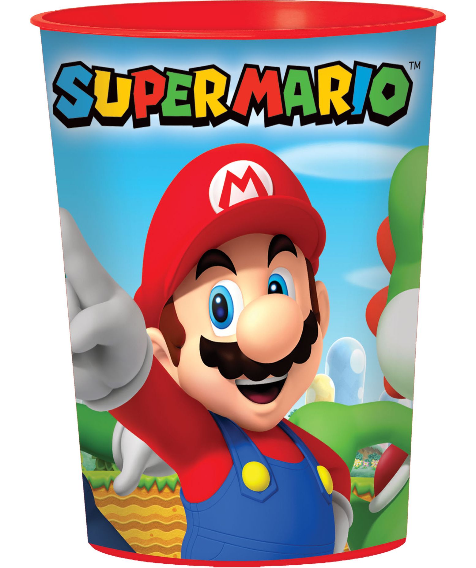 Super Mario Party Favour Plastic Cup features Yoshi, Luigi and the rest of the gang, Red Front_Elevated