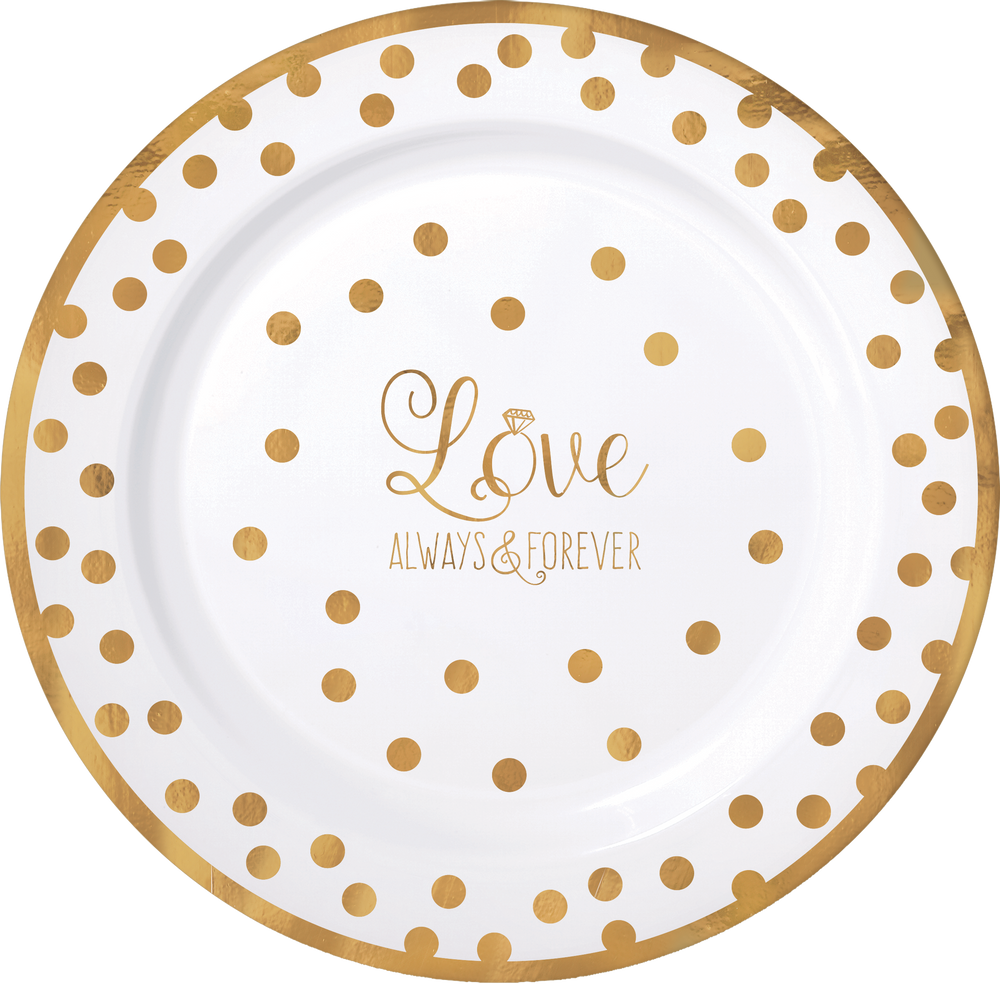 Sparkling Gold Wedding Premium Plastic Dinner Plates, 10pk Party City