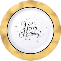 Metallic Gold Birthday Premium Plastic Dinner Plates, 10-pk Overhead_Flat