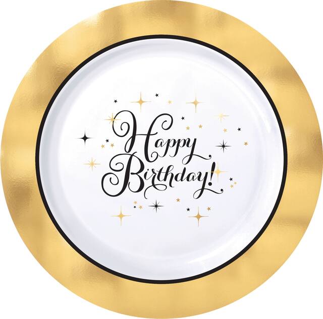Metallic Gold Birthday Premium Plastic Dinner Plates, 10-pk Overhead_Flat