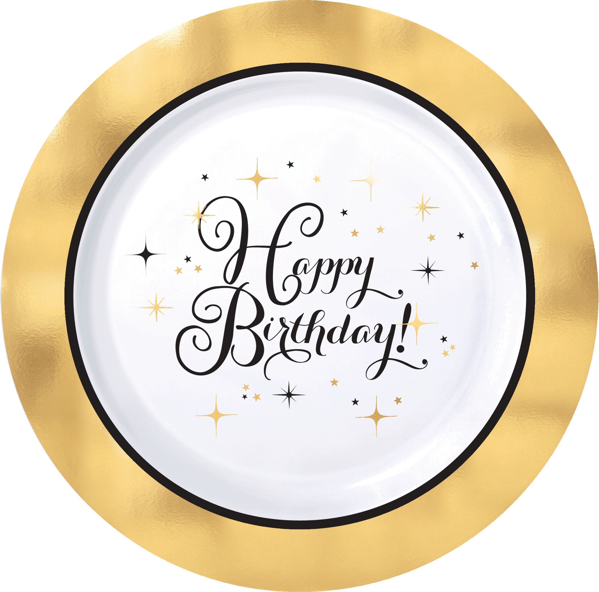 Metallic Gold Birthday Premium Plastic Dessert Plates, 10-pk Overhead_Flat