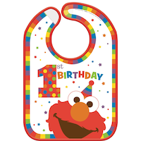 Bavette en vinyle avec fermeture auto-agrippante pour fête de 1er anniversaire, Sesame Street Elmo Front_Flat