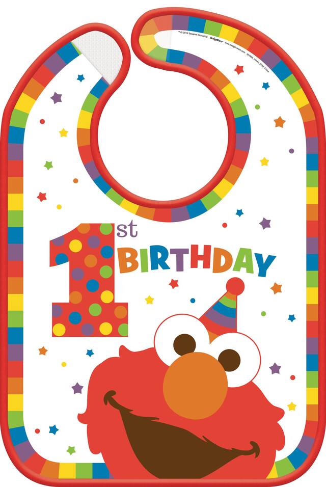 Sesame Street Elmo Milestone 1st Birthday Vinyl Bib with Hook-and-Loop Closure Front_Flat