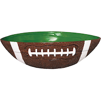 Football Round Plastic Reusable Serving Bowl, Brown/Green, 11-in, for Sports Party Front_Elevated