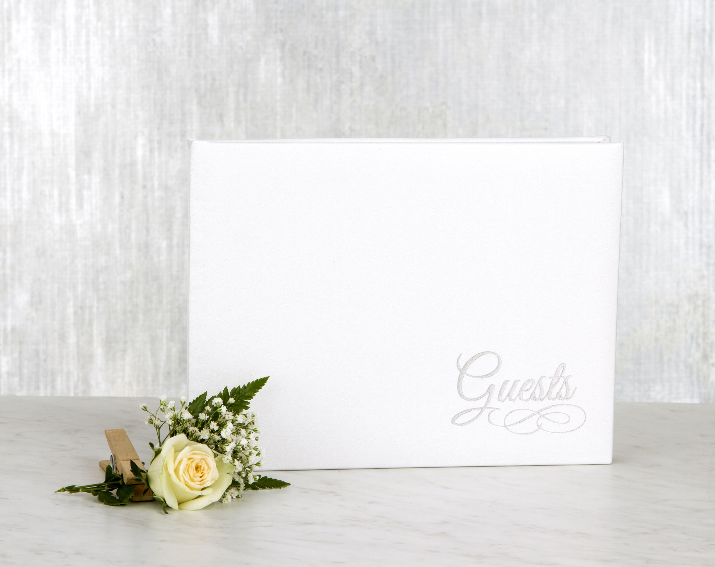 "Guests" Guest Book, White, 50 Sheets, for Wedding Front_Flat