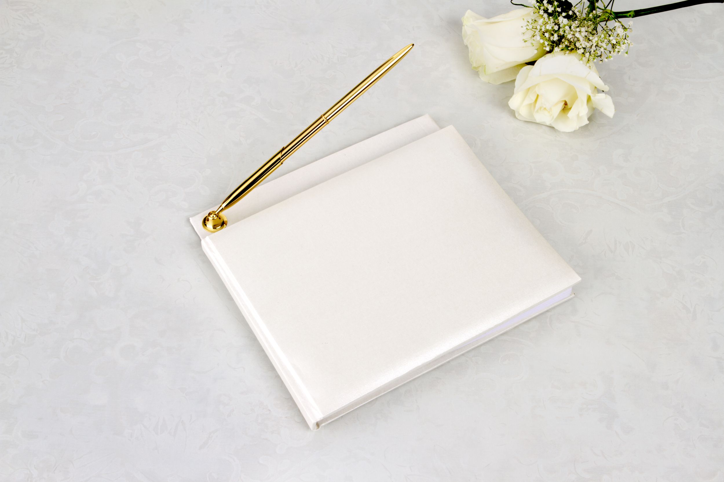 Guest Book with Writing Pen, Ivory Pearl, 2-pk, for Wedding Overhead_Plunge