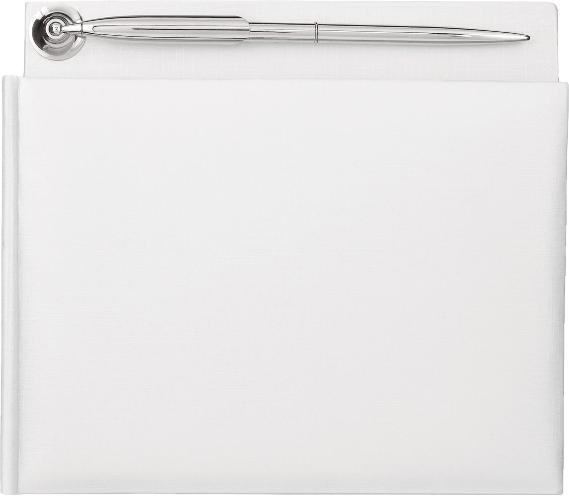 Guest Book with Writing Pen, White, 2-pk, for Wedding Overhead_Flat