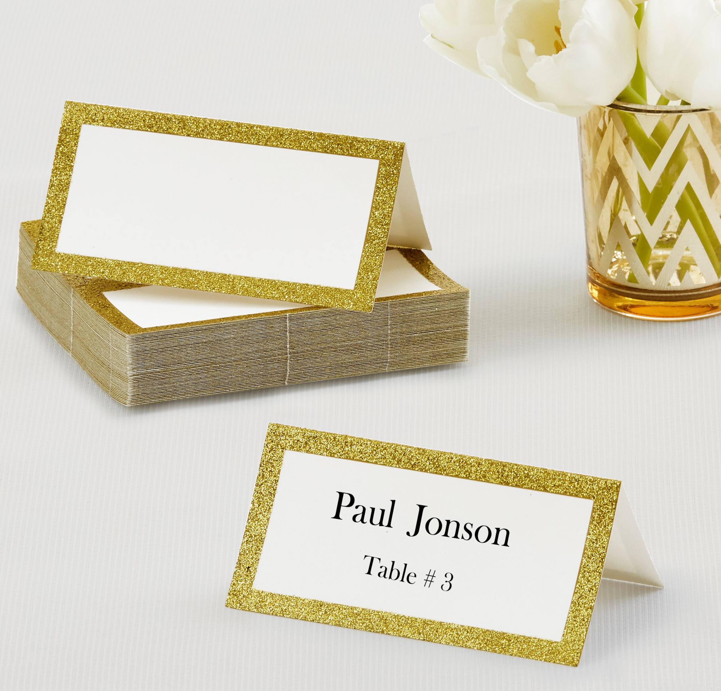 Name Table Glitter Place Cards, Gold, 50-pk, for Wedding/Anniversary Composite_or_Mixed
