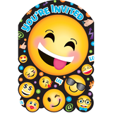 "You're Invited" Smilet Face Emoji Paper Party Invitations with Envelopes, Black/Yellow, 8-pk, for Birthday Party Front_Flat