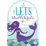 Wishful Mermaid "Let's Shellebrate" Paper Party Invitations with Envelopes, Purple/Blue, 8-pk, for Birthday Party Front_Flat