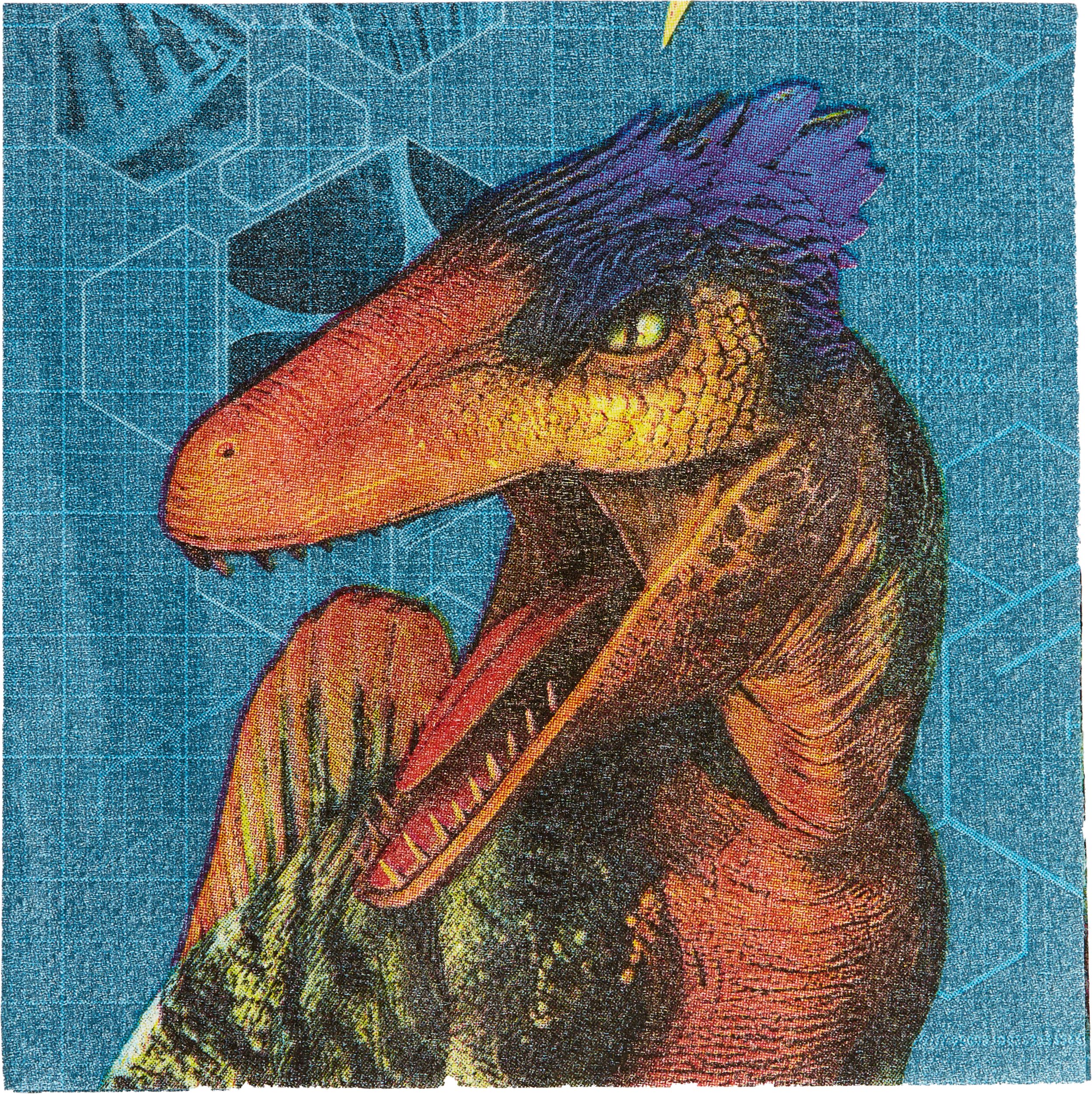 Jurassic World Dinosaur Square Paper Disposable Beverage Napkins, Blue/Orange, 5-in, 16-pk, 2-ply, for Birthday Party Overhead_Flat