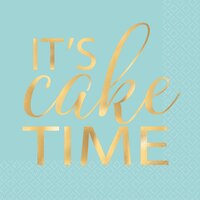 It's Cake Time Birthday Party Beverage Napkins, Pastel/Gold, 16-pk Overhead_Flat