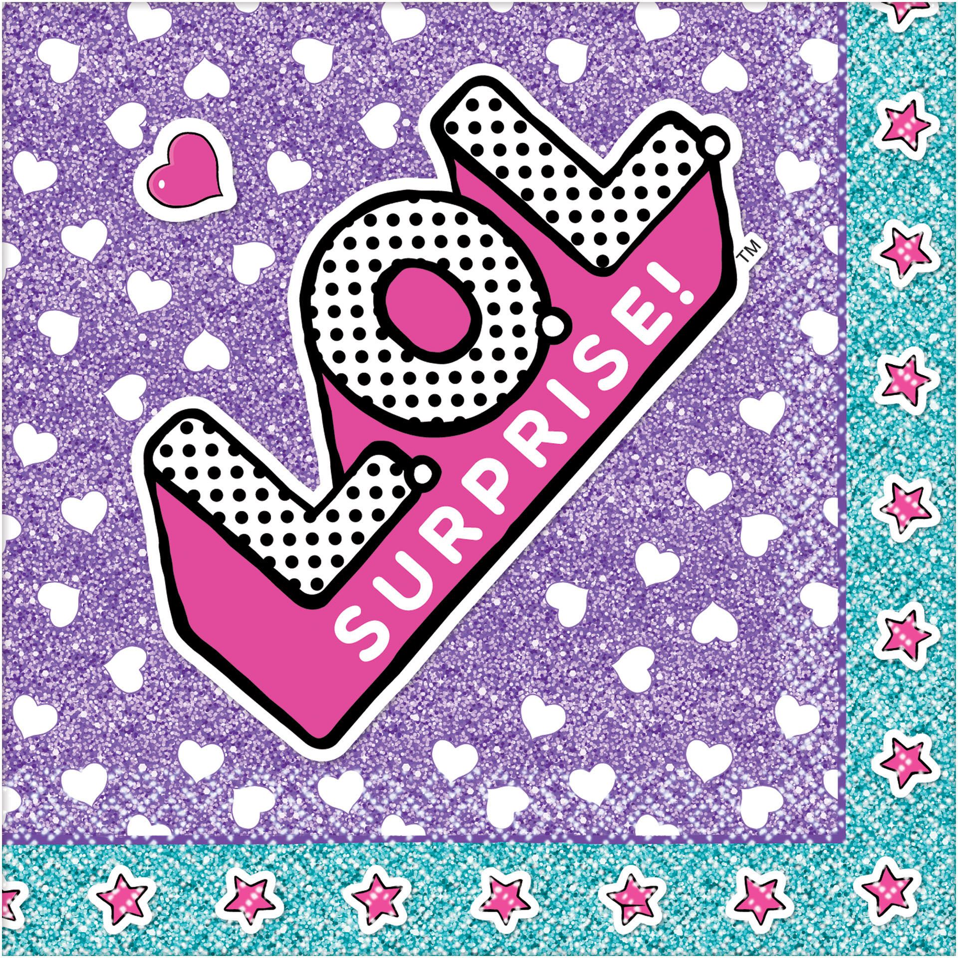 L.O.L. Surprise! Square Paper Disposable Beverage Napkins, Purple, 5-in, 16-pk, 2-ply, for Birthday Party Overhead_Flat