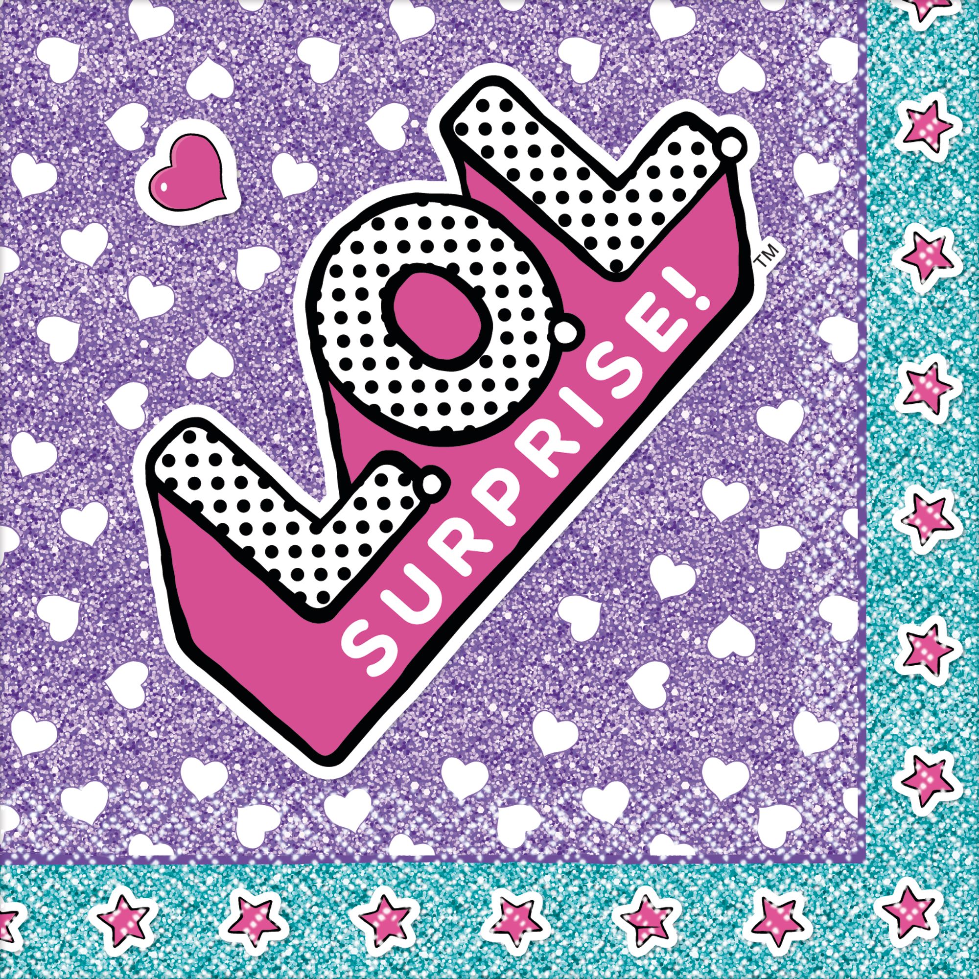 L.O.L. Surprise! Square Paper Disposable Beverage Napkins, Purple, 5-in, 16-pk, 2-ply, for Birthday Party Overhead_Flat