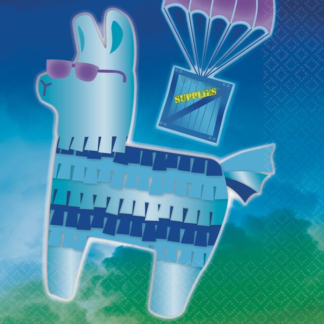 Battle Royal Llama Square Paper Disposable Beverage Napkins, Blue, 5-in, 16-pk, 2-ply, for Birthday Party Front_Flat