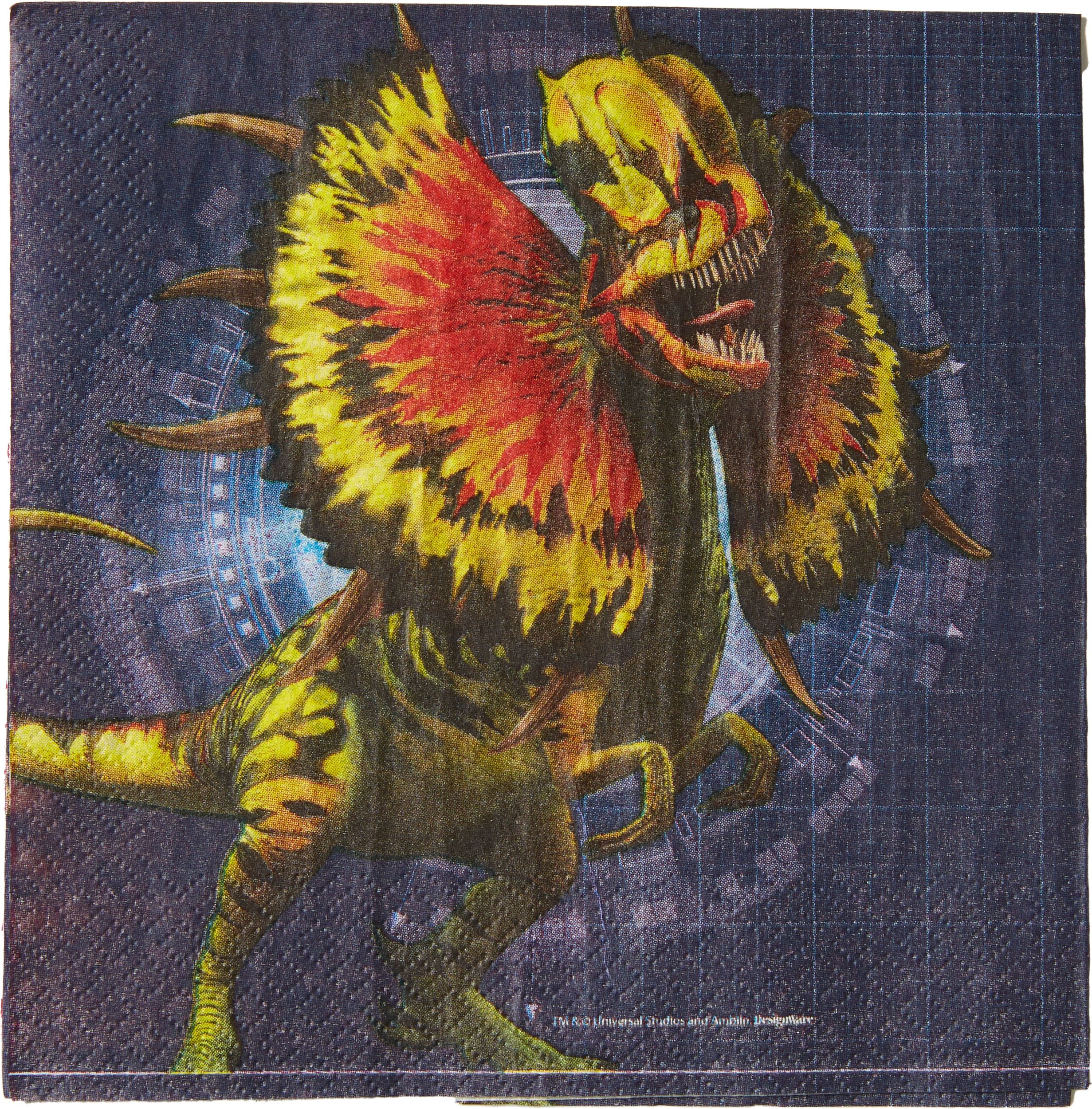 Jurassic World Dinosaur Square Paper Disposable Lunch Napkins, Navy, 6.5-in, 16-pk, 2-ply, for Birthday Party Overhead_Flat