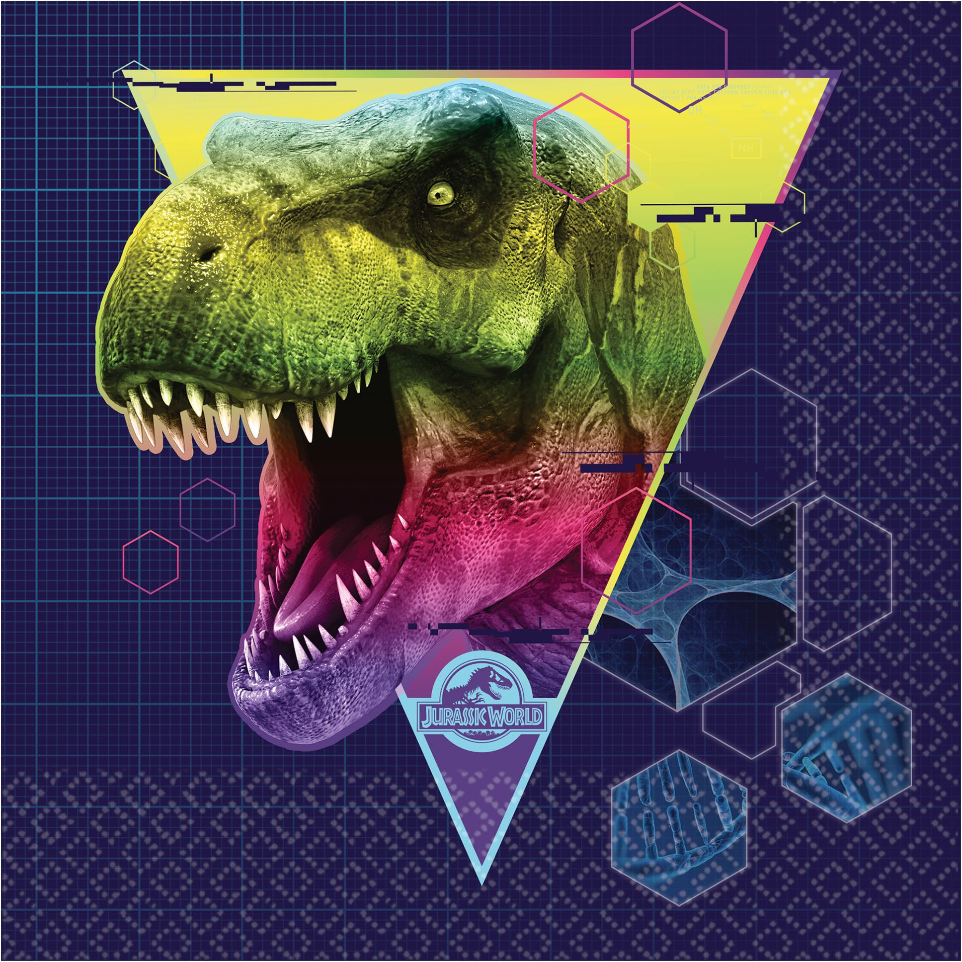 Jurassic World Dinosaur Square Paper Disposable Lunch Napkins, Navy, 6.5-in, 16-pk, 2-ply, for Birthday Party Overhead_Flat