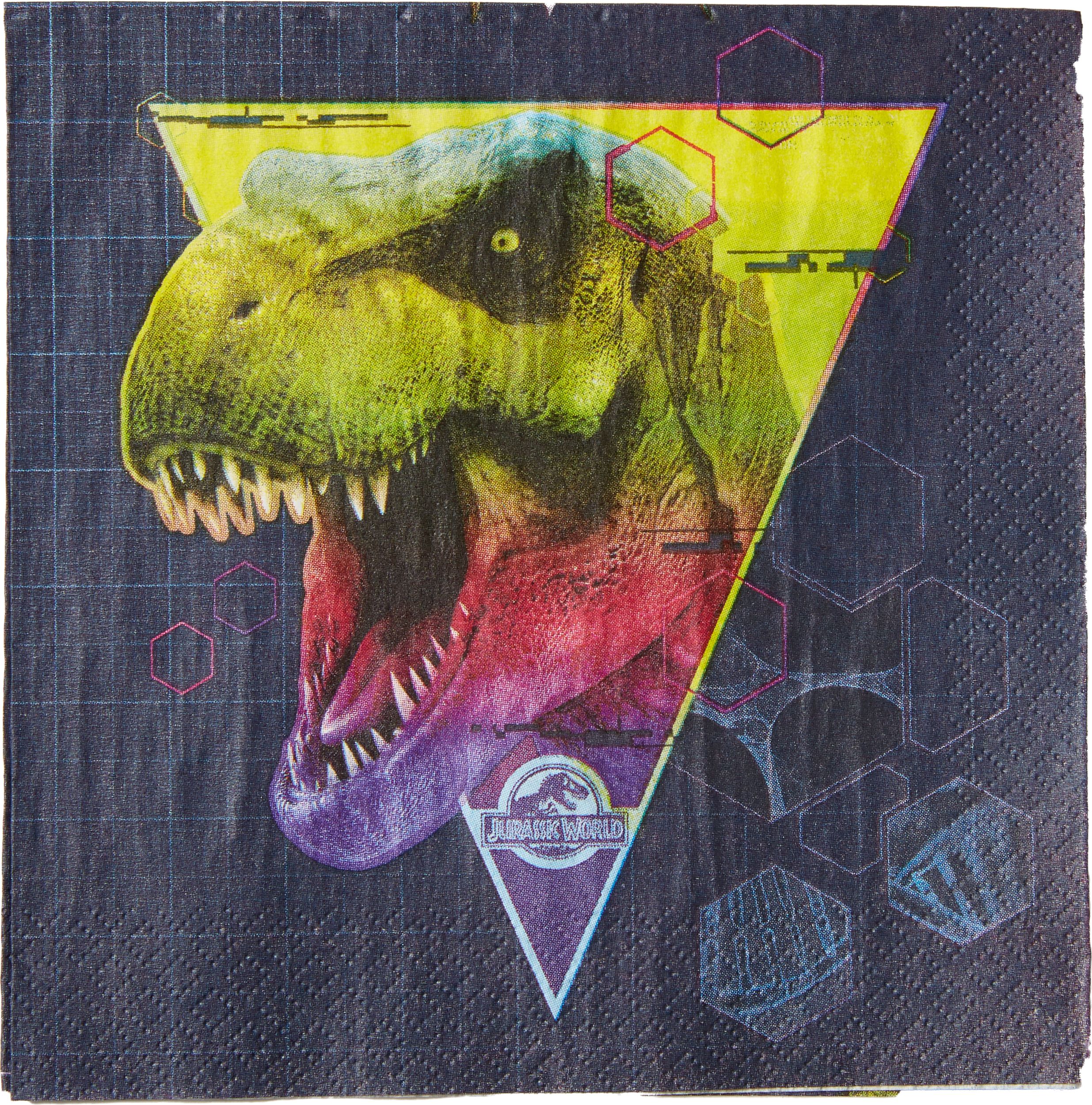 Jurassic World Dinosaur Square Paper Disposable Lunch Napkins, Navy, 6.5-in, 16-pk, 2-ply, for Birthday Party Overhead_Flat