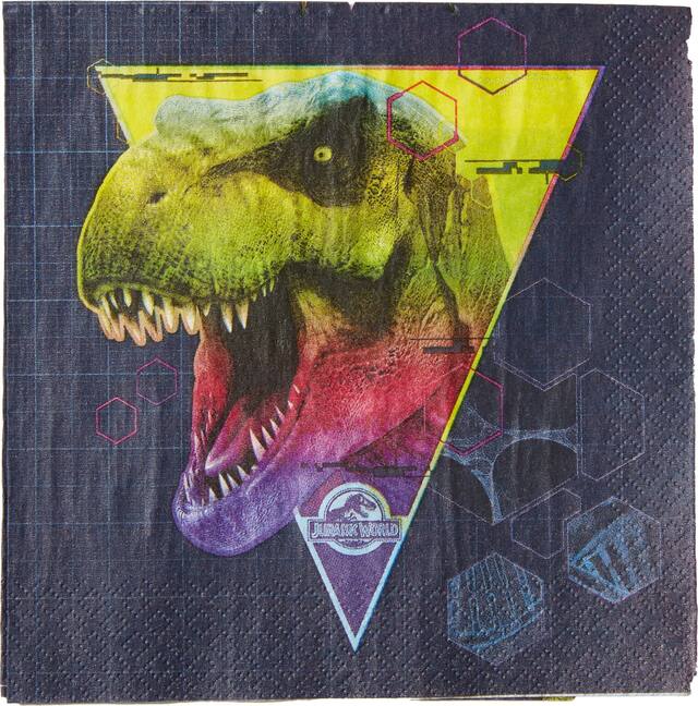 Jurassic World Dinosaur Square Paper Disposable Lunch Napkins, Navy, 6.5-in, 16-pk, 2-ply, for Birthday Party Overhead_Flat