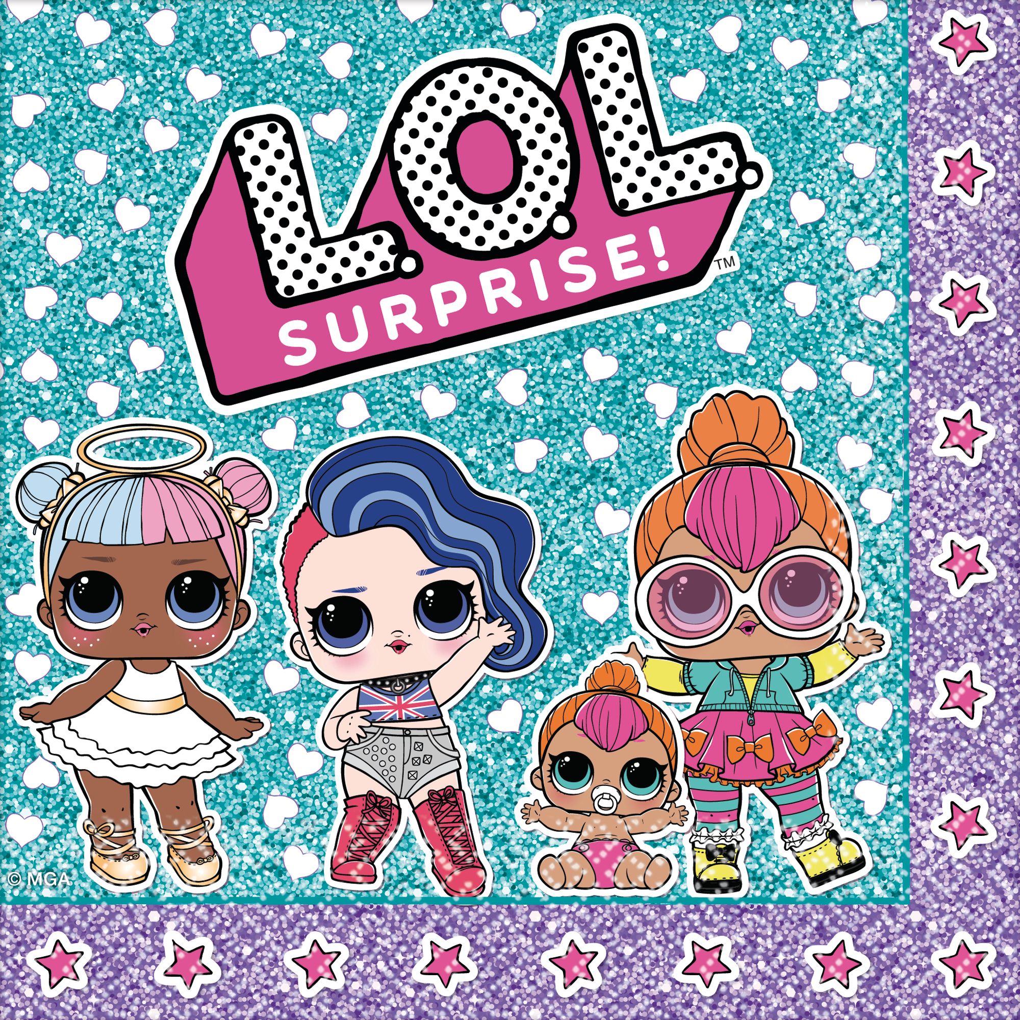 Les poupées L.O.L. Serviettes de table pour fête d'anniversaire Surprise, 6,5 po, paq. 16 Overhead_Flat