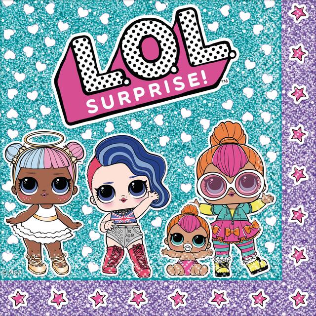Les poupées L.O.L. Serviettes de table pour fête d'anniversaire Surprise, 6,5 po, paq. 16 Overhead_Flat