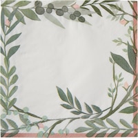 Love & Leaves Square Paper Disposable Lunch Napkins, White/Green, 6.5-in, 16-pk, 2-ply, for Engagement/Bachelorette/Bridal Shower